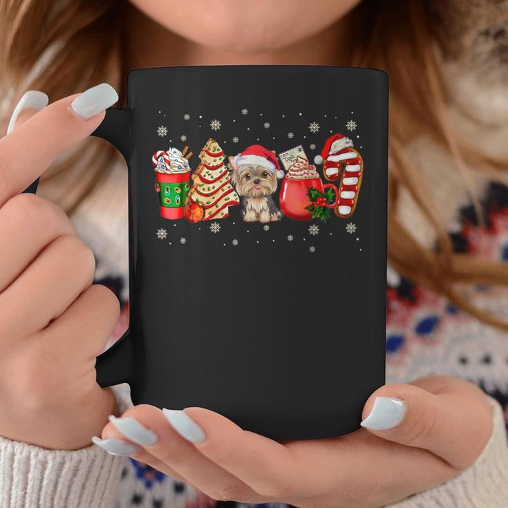 Yorkie Dog Christmas Pajamas Coffee Latte Xmas Tree Coffee Mug Funny Gifts