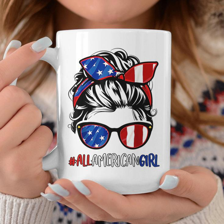 All American Girl 4Th Of July Women Messy Bun Usa Flag Coffee Mug Unique Gifts
