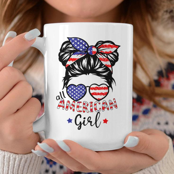 All American Girls 4Th Of July Messy Bun Girl Kids Coffee Mug Unique Gifts