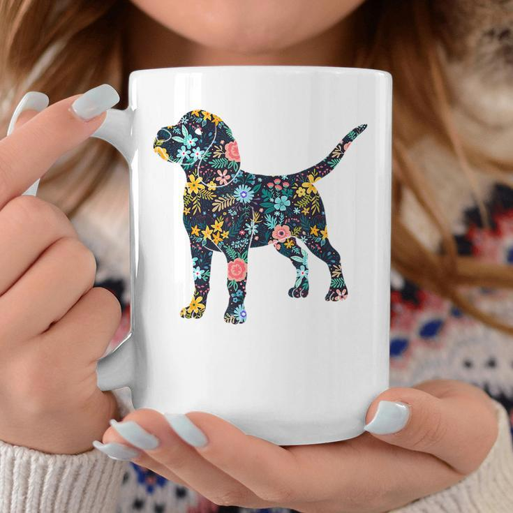 Beagle Floral Dog Silhouette Graphic Coffee Mug Funny Gifts