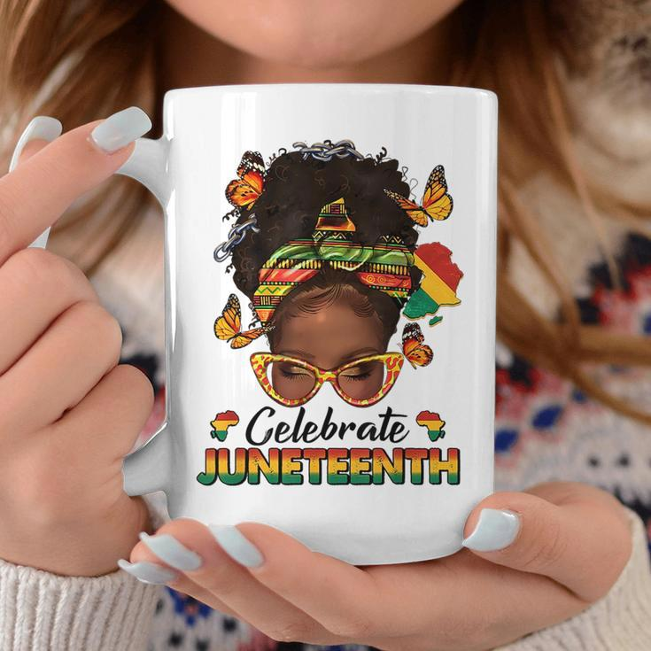 Black Women Messy Bun Junenth Celebrate Independence Day Coffee Mug Unique Gifts
