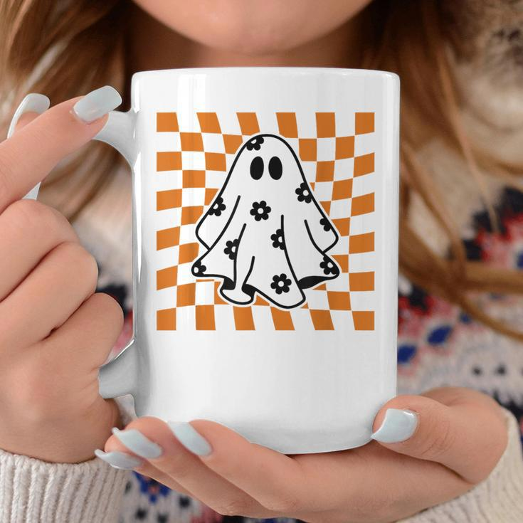 Checkered Daisy Ghost Floral Ghost Halloween Groovy Ghost Coffee Mug Unique Gifts
