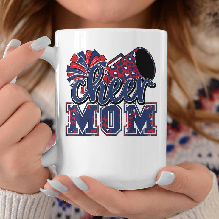 Cheer Mom Navy Red Leopard Cheer Poms & Megaphone Coffee Mug Funny Gifts