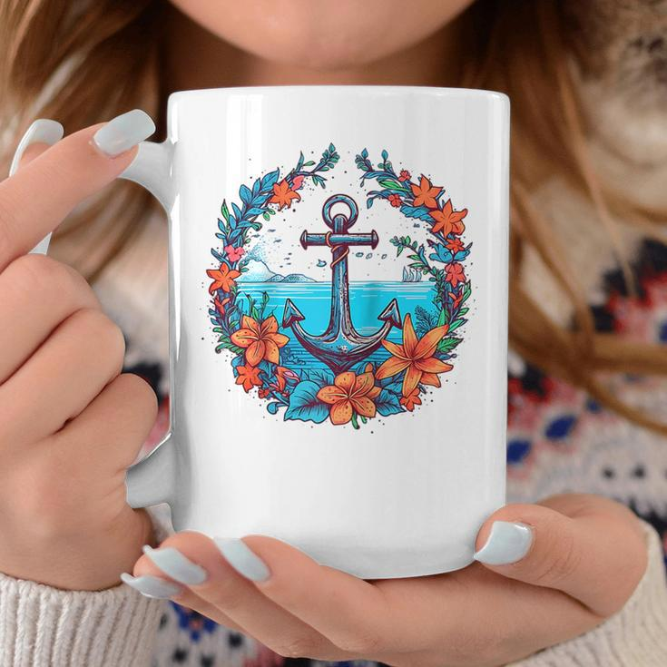 Colorful Flowers Pattern Floral Nautical Sailing Boat Anchor Coffee Mug Unique Gifts