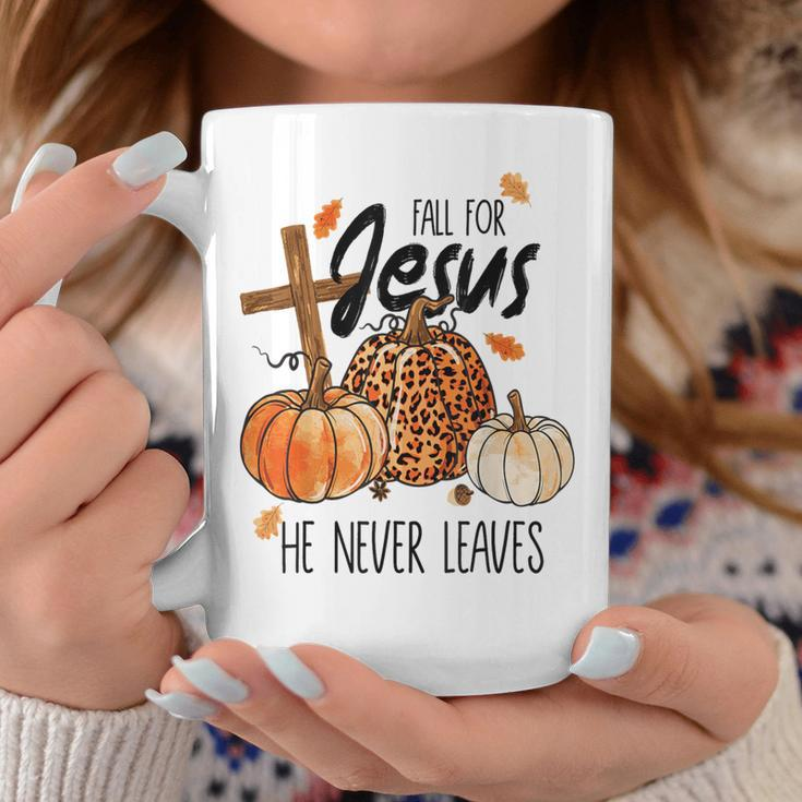 Fall For Jesus He Never Leaves Autumn Christian Prayers Coffee Mug Personalized Gifts