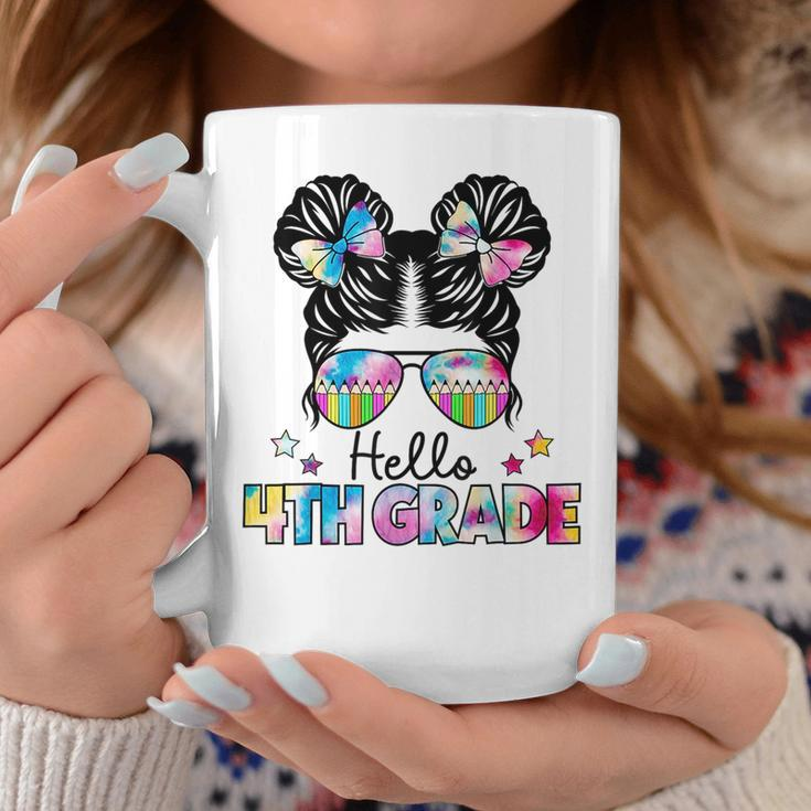 First Day Of School Hello 4Th Grade Girls Messy Bun Coffee Mug Unique Gifts