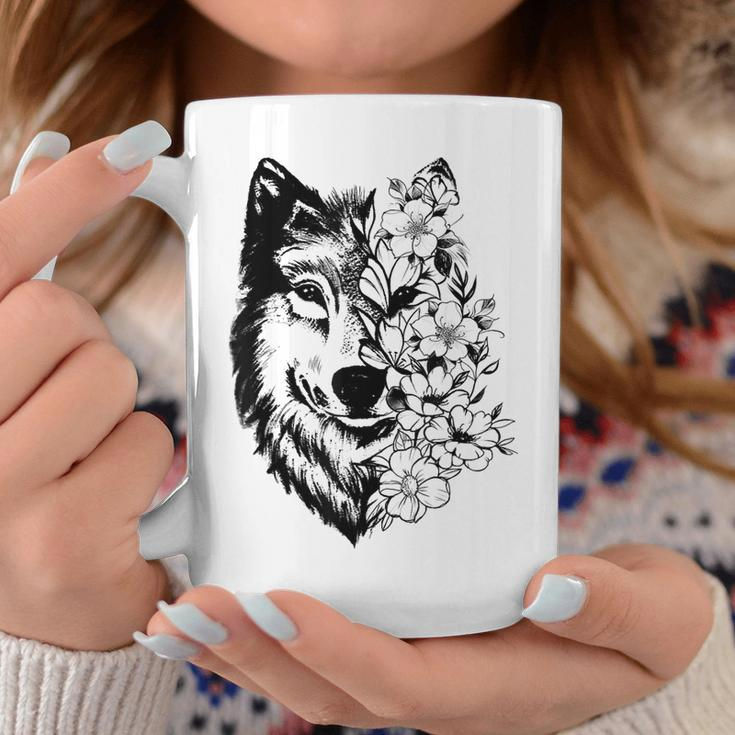 Floral Wolf Lover Vintage Flowers Wolf Face For Wolves Lover Coffee Mug Unique Gifts