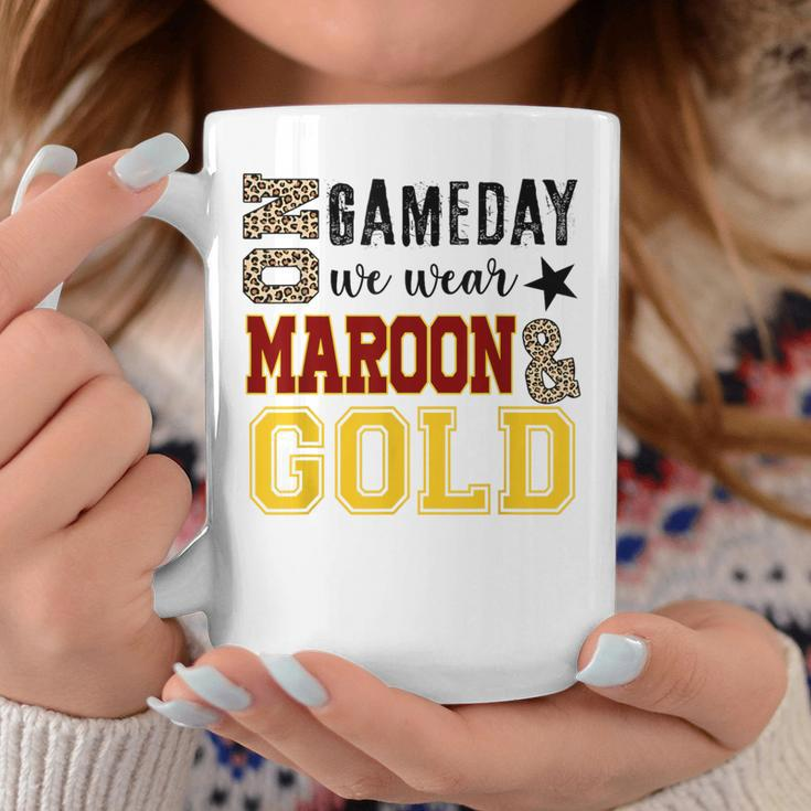 On Gameday Football We Wear Maroon And Gold Leopard Print Coffee Mug Funny Gifts