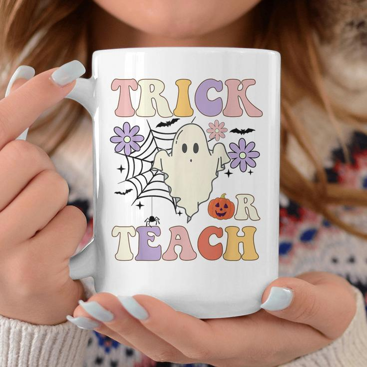 Groovy Teacher Halloween Trick Or Teach Retro Floral Ghost Coffee Mug Unique Gifts
