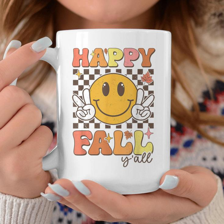 Happy Fall Y'all Retro Smile Face Thanksgiving Autumn Lovers Coffee Mug Funny Gifts