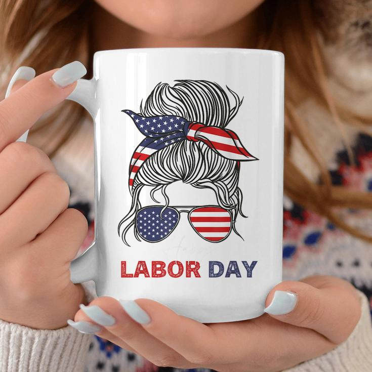 Happy Labor Day For All Workers Messy Bun American Flag Coffee Mug Unique Gifts