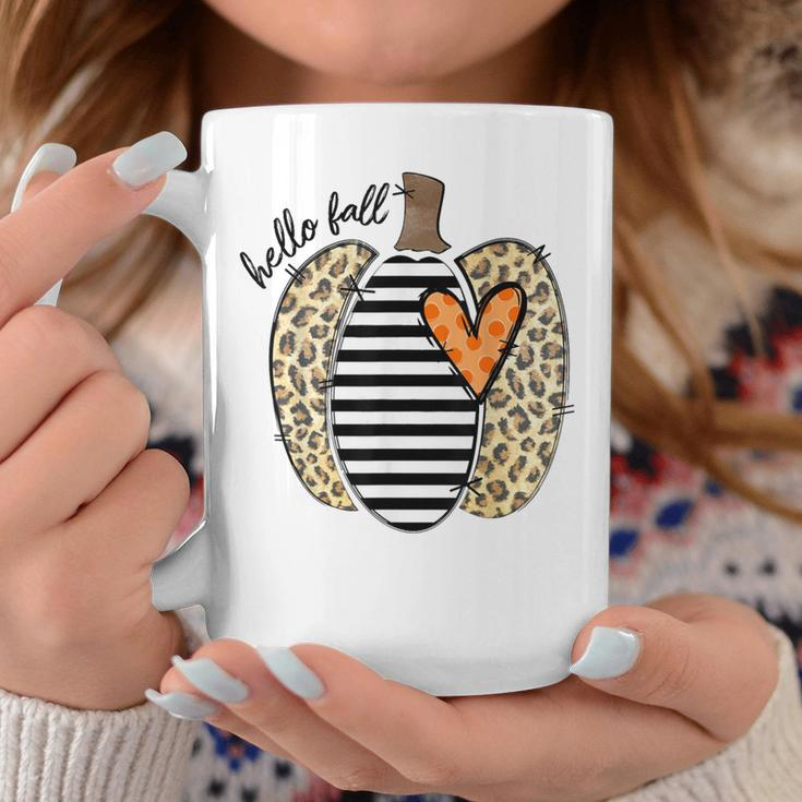 Hello Fall Yall Leopard Pumpkin Heart Happy Thanksgiving Coffee Mug Personalized Gifts