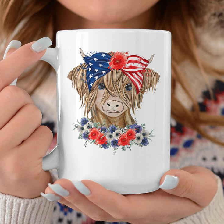 Highland Cow Heifer Bandana American Flag 4Th Of July Coffee Mug Unique Gifts
