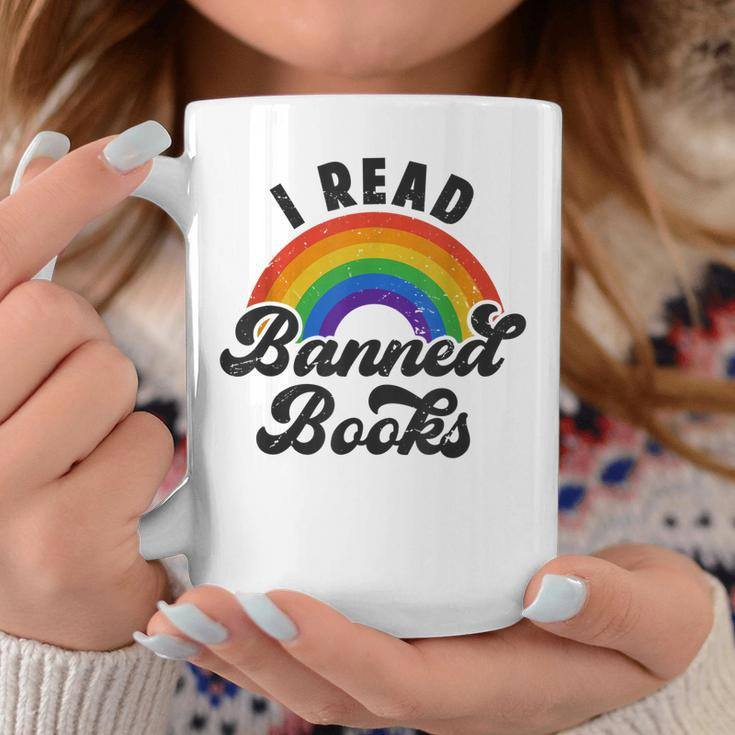I Read Banned Books Retro Literature Rainbow Reading Vintage Coffee Mug Unique Gifts