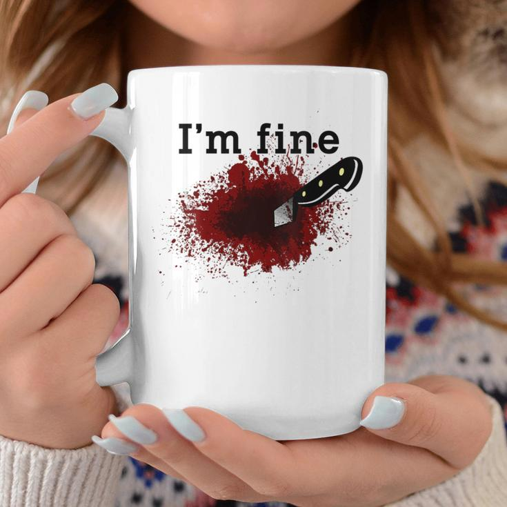 I'm Fine Horror Bloody Knife Stab Wound Blood Splatter Coffee Mug Unique Gifts