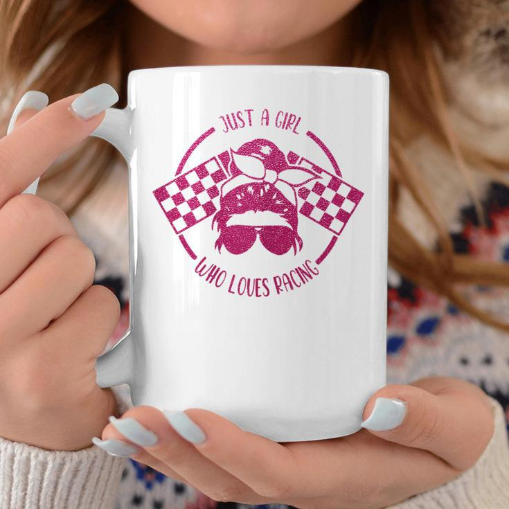 Just A Girl Who Loves Racing Race Day Checkered Flags Gift Racing Funny Gifts Coffee Mug Unique Gifts