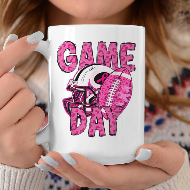 Leopard Game Day Pink American Football Tackle Breast Cancer Coffee Mug Funny Gifts