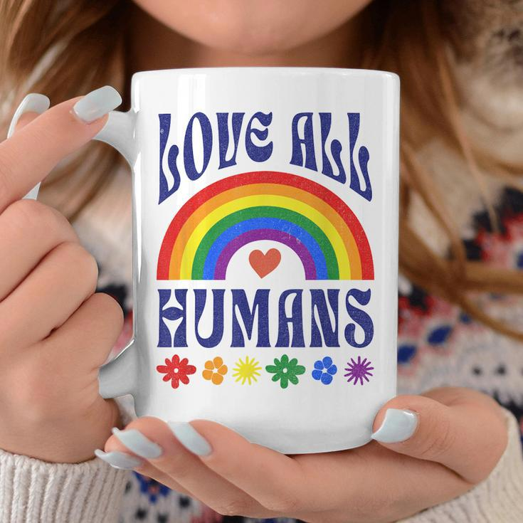 Love All Humans Rainbow Flag Lgbtq Gay Lesbian Trans Pride Coffee Mug Unique Gifts