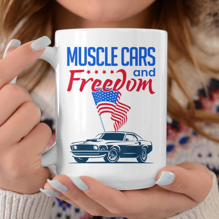 Muscle Cars & Freedom American Car Enthusiast July 4Th Flag Cars Funny Gifts Coffee Mug Unique Gifts