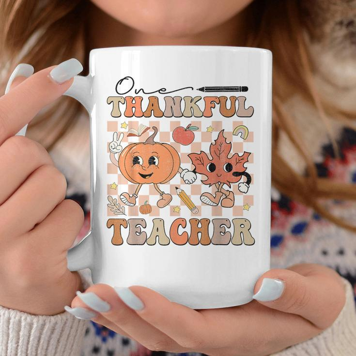 One Thankful Teacher Thanksgiving Groovy Fall Autumn Teacher Coffee Mug Funny Gifts