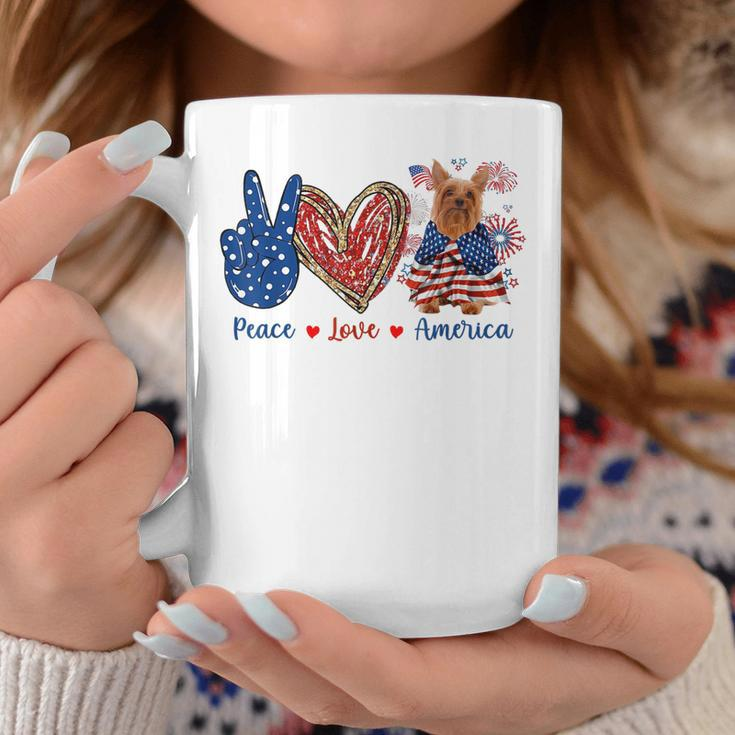 Peace Love Silky Terrier Dog Patriotic America Flag 4Th July Coffee Mug Unique Gifts