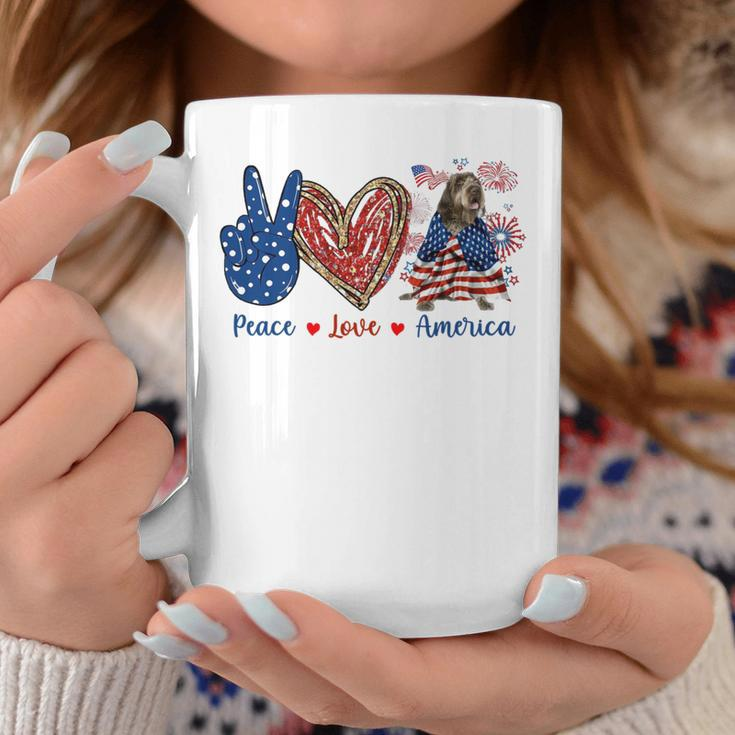 Peace Love Wirehaired Pointing Griffon Dog Patriotic America Coffee Mug Unique Gifts