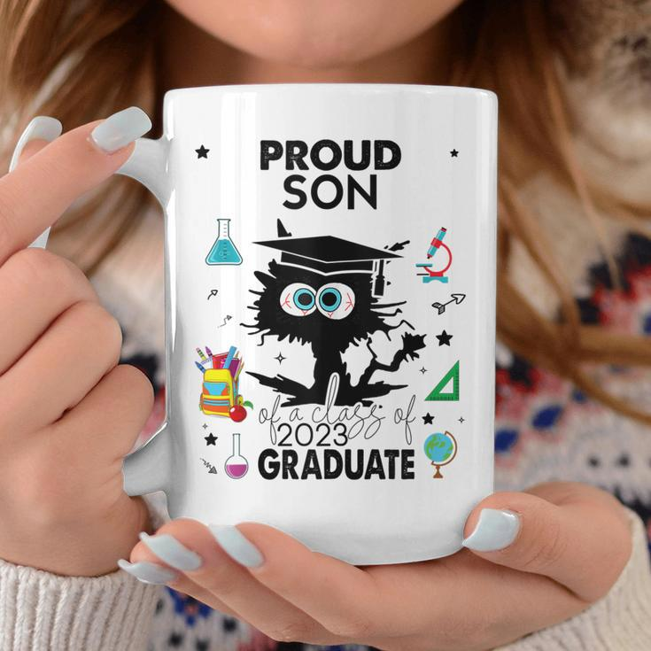 Proud Son Of A Class Of 2023 Graduate Cool Funny Black Cat Coffee Mug Unique Gifts