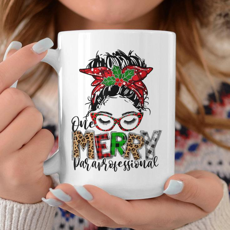 Red Plaid Merry Paraprofessional Messy Bun Para Christmas Coffee Mug Unique Gifts