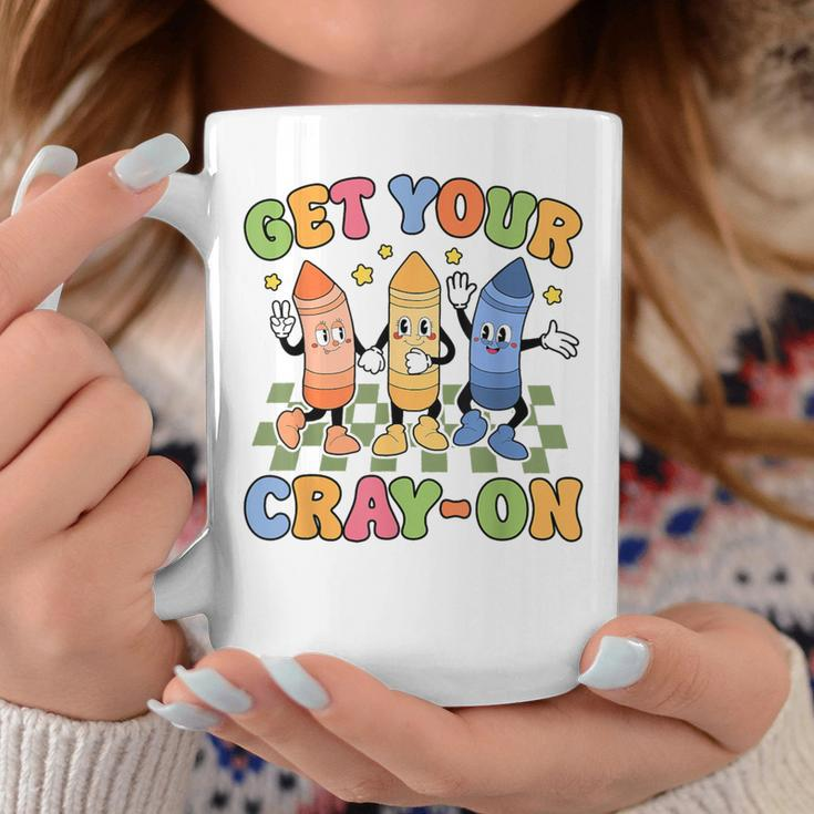 Retro Get Your Cray-On Teacher Happy First Day Of School Coffee Mug Funny Gifts