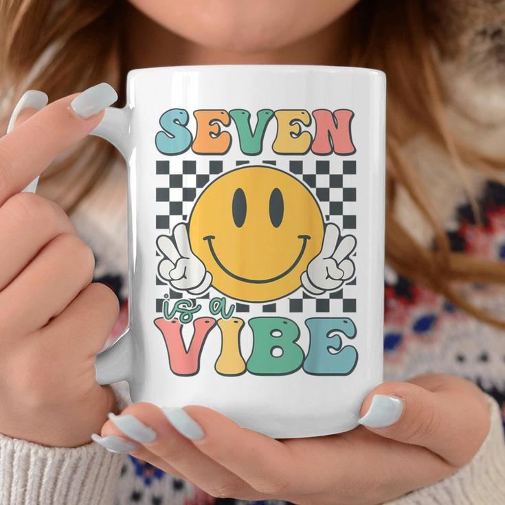 Seven Is A Vibe 7Th Birthday Smile Face Hippie Boy Girl Kid Coffee Mug Personalized Gifts