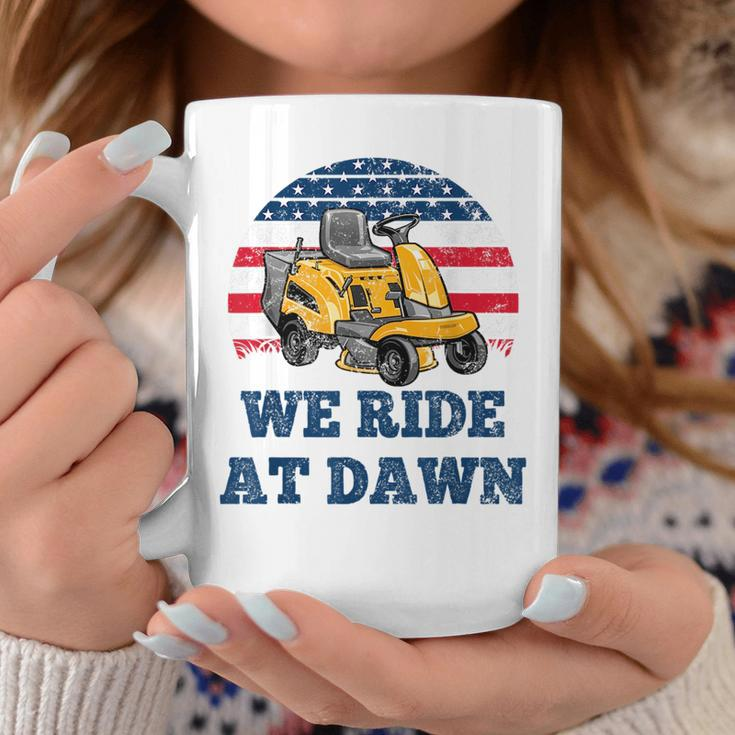 We Ride At Dawn Suburban Lawns Lawnmower Dad Lawn Caretaker Coffee Mug Funny Gifts