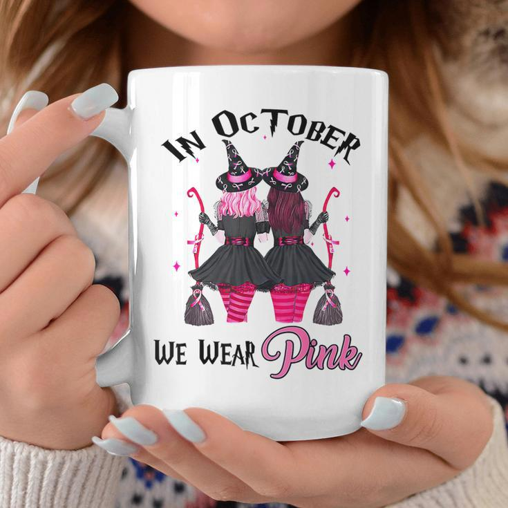 Witches In October We Wear Pink Autumn Fall Breast Cancer Coffee Mug Personalized Gifts