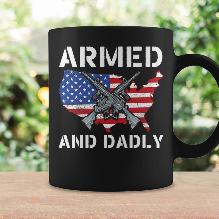 Armed And Dadly Funny Fathers Day Pun Us Flag Deadly Dad Coffee Mug Gifts ideas