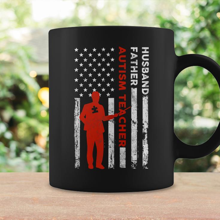 Autism Teacher Husband Dad Vintage Usa Flag American Fathers Gift For Women Coffee Mug Gifts ideas