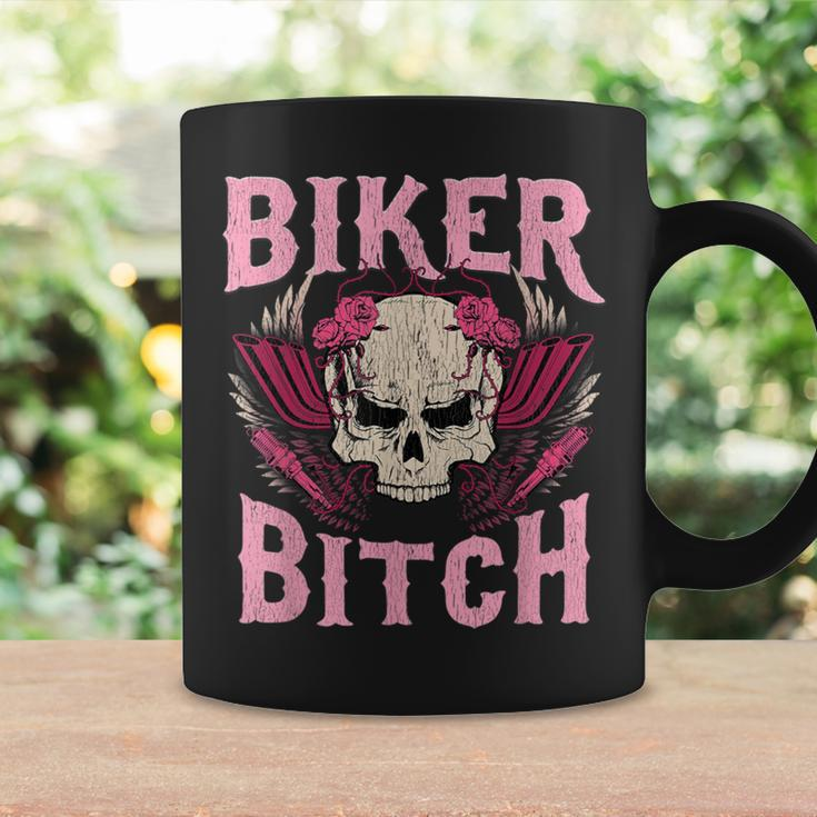 Biker Bitch Skull Motorcycle Wife Sexy Babe Chick Lady Rose Coffee Mug Gifts ideas