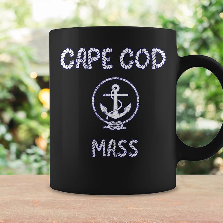 Cape Cod Knot And Anchor With Rope Letters Navy Blue Coffee Mug | Mazezy