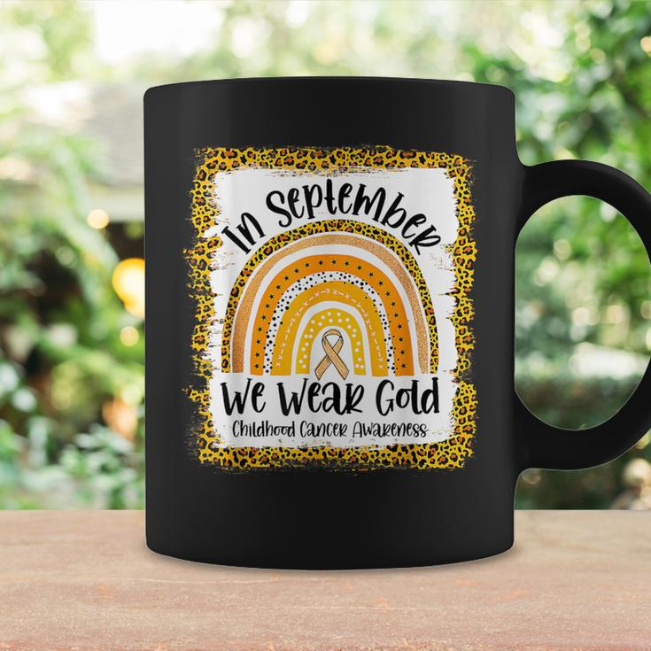 Childhood In September We Wear Gold Rainbow Childhood Cancer Coffee Mug Gifts ideas