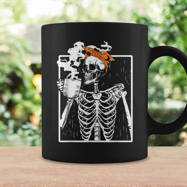 Coffee Drinking Skeleton Diy Halloween Messy Bun Girl Coffee Mug Gifts ideas