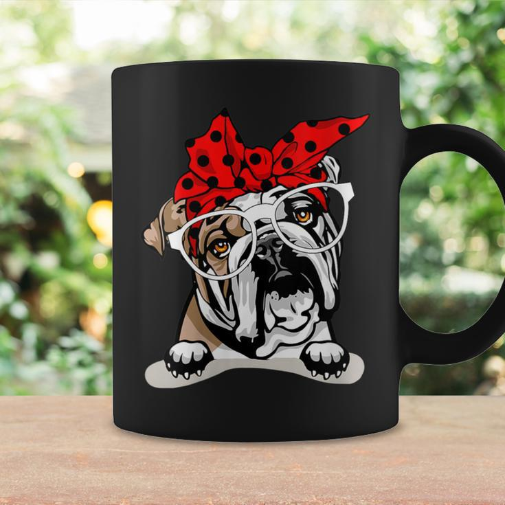 Cute English Bulldog Xmas Red Plaid Headband And Glasses Coffee Mug Gifts ideas