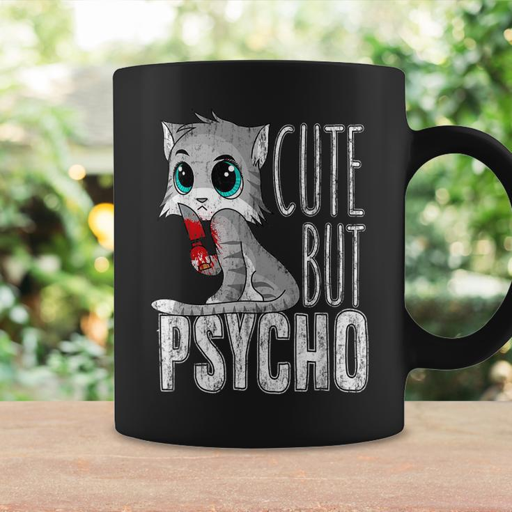 Cute But Psycho Kitty Cat Humor Wife Mom Horror Goth Coffee Mug Gifts ideas