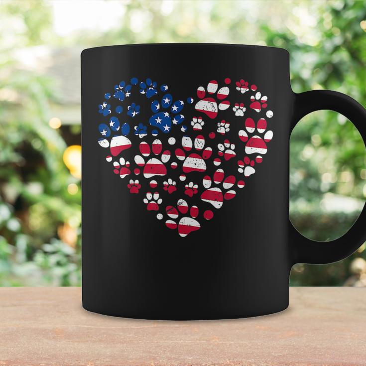 Dog Paw Prints Heart Us American Flag 4Th Of July Patriotic Coffee Mug Gifts ideas