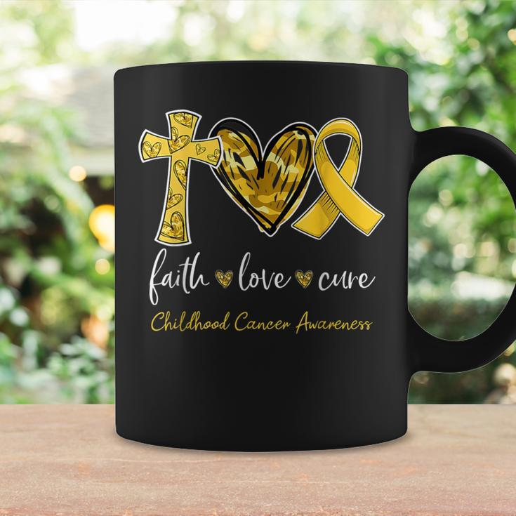 Faith Love Cure Gold Ribbon Childhood Cancer Awareness Coffee Mug Gifts ideas