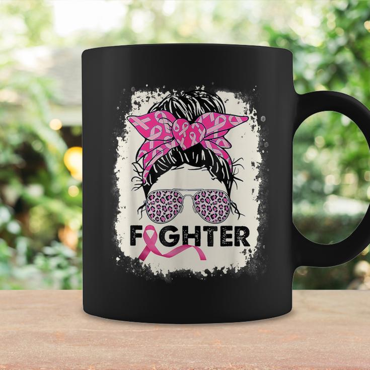 Fighter Messy Bun Pink Warrior Breast Cancer Awareness Coffee Mug Gifts ideas