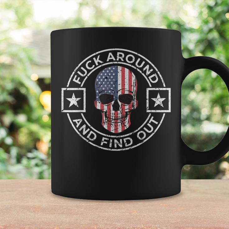 Fuck Around And Find Out Patriotic Distressed Skull Design Coffee Mug Gifts ideas