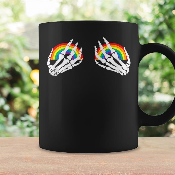Funny Gay Les Pride Rainbow Boobs Skeleton Hand Lgbt Gay Coffee Mug Gifts ideas