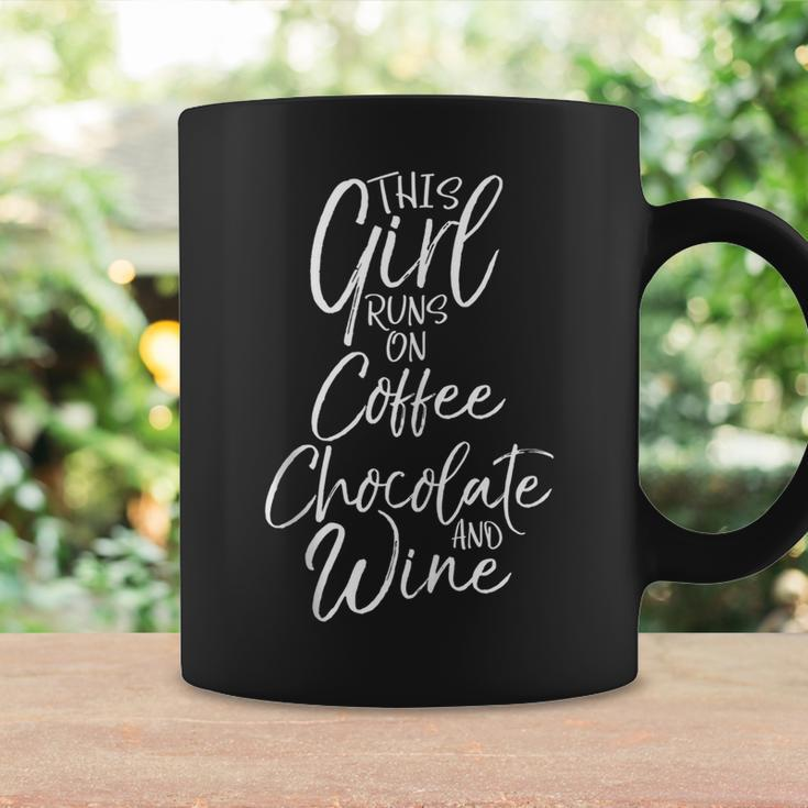 Funny Mom Saying This Girl Runs On Coffee Chocolate And Wine Gifts For Mom Funny Gifts Coffee Mug Gifts ideas