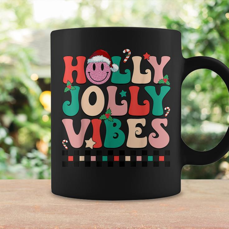 Groovy Retro Holly Xmas Jolly Teacher Christmas Vibes Hippie Coffee Mug Gifts ideas
