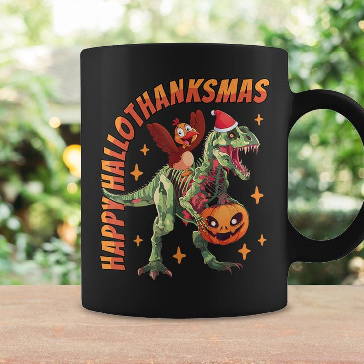 Happy Hallothanksmas T-Rex Halloween Thanksgiving Christmas Coffee Mug Gifts ideas