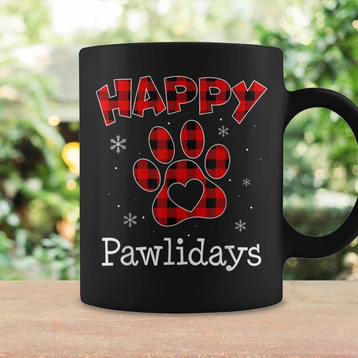 Happy Pawlidays Buffalo Plaid Paw Christmas Puppy Dog Lover Coffee Mug Gifts ideas