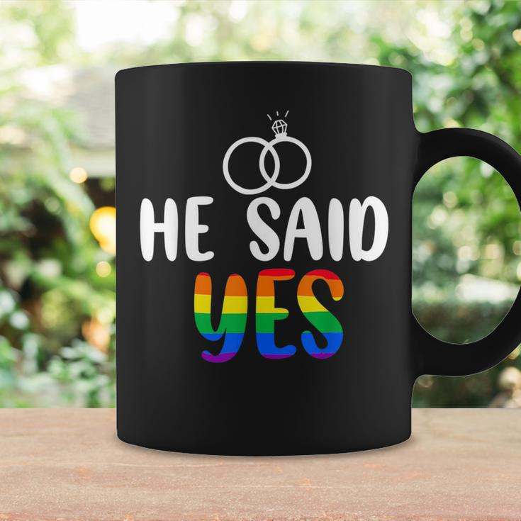He Said Yes Gay Engagement He Said Yaaas Gay Couples Coffee Mug Gifts ideas
